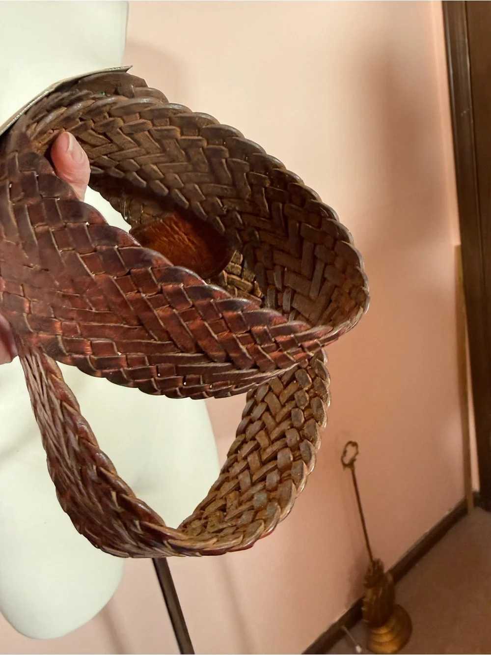 Vintage 1990 Brown woven wide Leather Oversized Silver Concho Belt adjustable